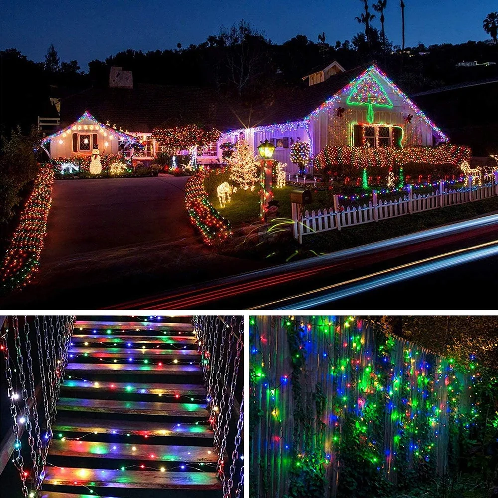 Solar Silver Wire Light String Halloween Christmas Weddings Parties Outdoor Waterproof Eaves Decorations Fairy String Lights