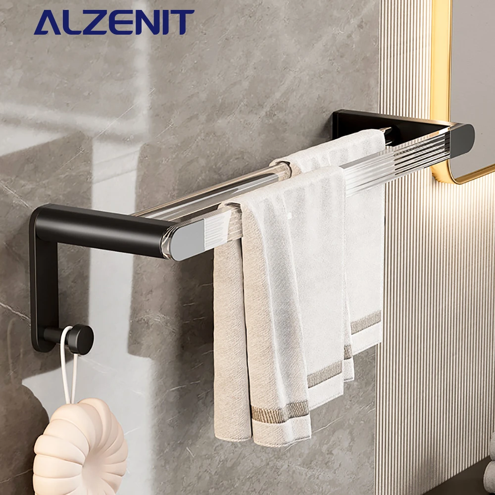 dat is alles Verplaatsbaar litteken Aluminium Handdoek Bar Zwart Enkele Dubbele Stang Met Haak Rek  Muurbevestiging Acryl Plank Douche Hanger Badkamer Houder Accessoires| | -  AliExpress