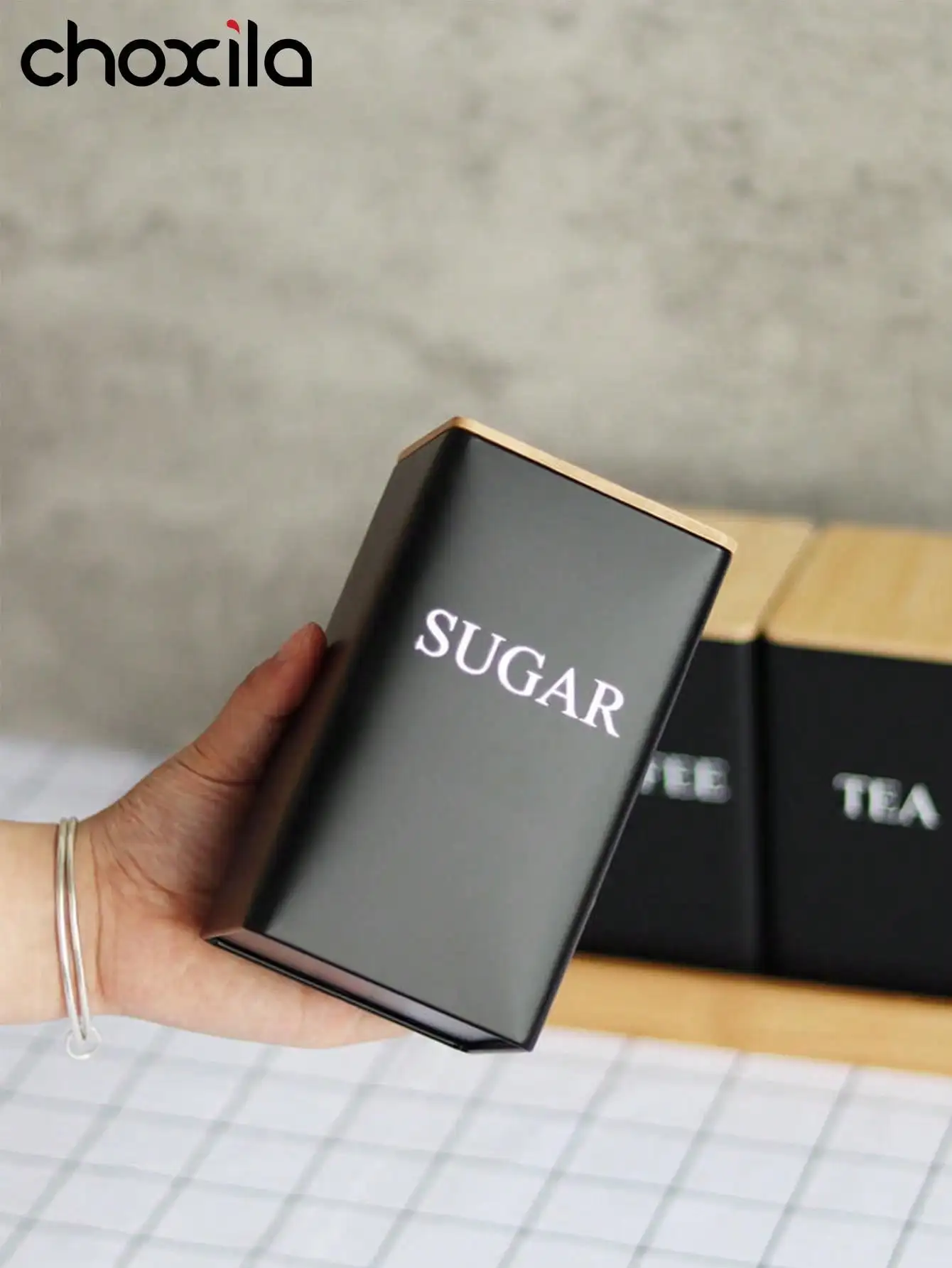 1pc Coffee Storage Can Tea Snacks Coffee Bean Storage Can Bamboo Lid Iron Art Display Square Can 5