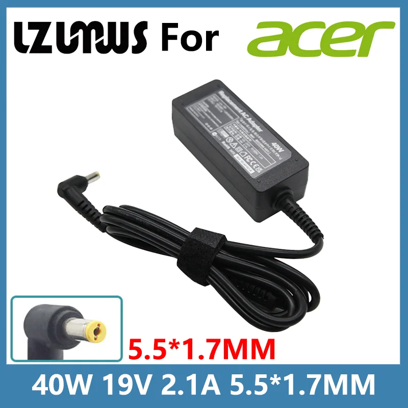 Lzumws-ac Adaptador Carregador Portátil para Acer Aspire Fonte de Alimentação para Notebook 19v 2.1a 40w 5.5×1.7 mm D255 D257 D270 722 725 756