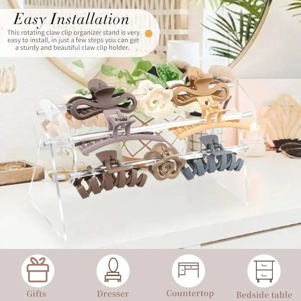 360-Degree Rotating Claw Clip Holder Acrylic Claw Clip Holder Transparent Hair Pins Display Stand Fashion Claw Clip Organizer 4