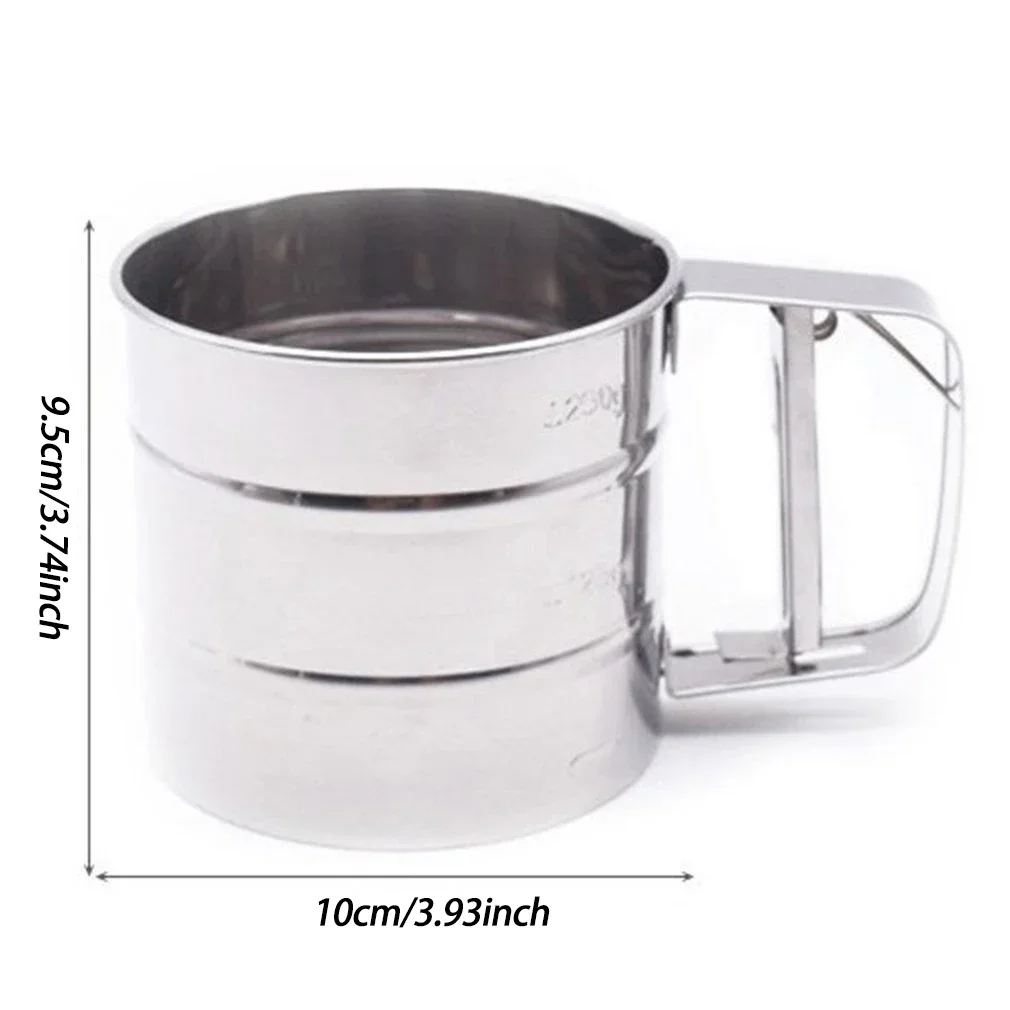 Stainless Steel Sieve Cup Mesh Flour Sifter Baking Tools Round Powder Sieve With Scale Cakes Decorating Pastry Utensils Bakewar