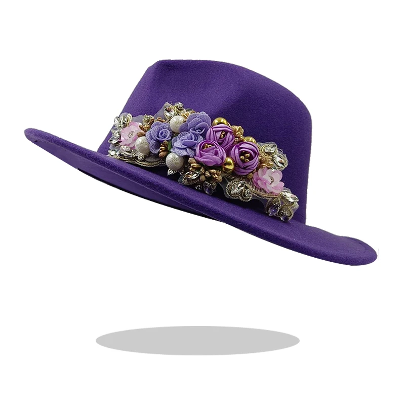 Gestickte Blume Hochzeit Fedora Hut für Frauen breite Krempe Jazz Cap Herbst Winter Kirche Bowler neue Kappe Chapeau Femme – Detail 23