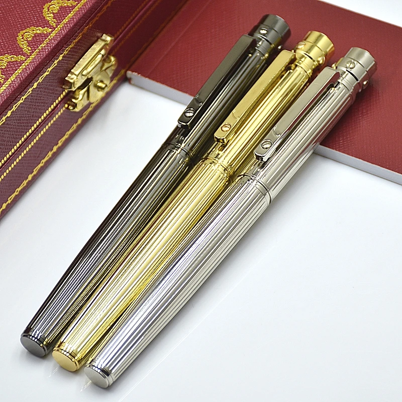 

High Quality Santos Series Ct Metal Rollerball Pen Silver & Golden & Gray Stripe Desigh Office School Writing Gel Pens As Gift