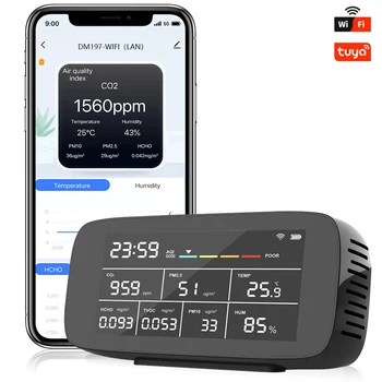 Dienmern New DM197-WIFI 9 In 1 Air Quality Detector LCD Display CO2/PM2.5/Temperature/Humidity Sensor Meter,Tuya WIFI Connection 1