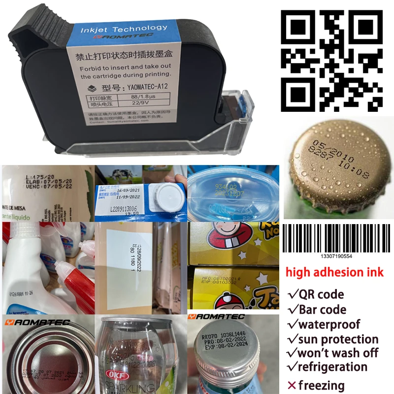 Premium um Nível de Alta Adesão para Não Impressora a Jato de Tinta Handheld Criptografada Rápido Seco Solvente Cartucho de Tinta Yaomatec-a12 12.7 mm - Imagem 6