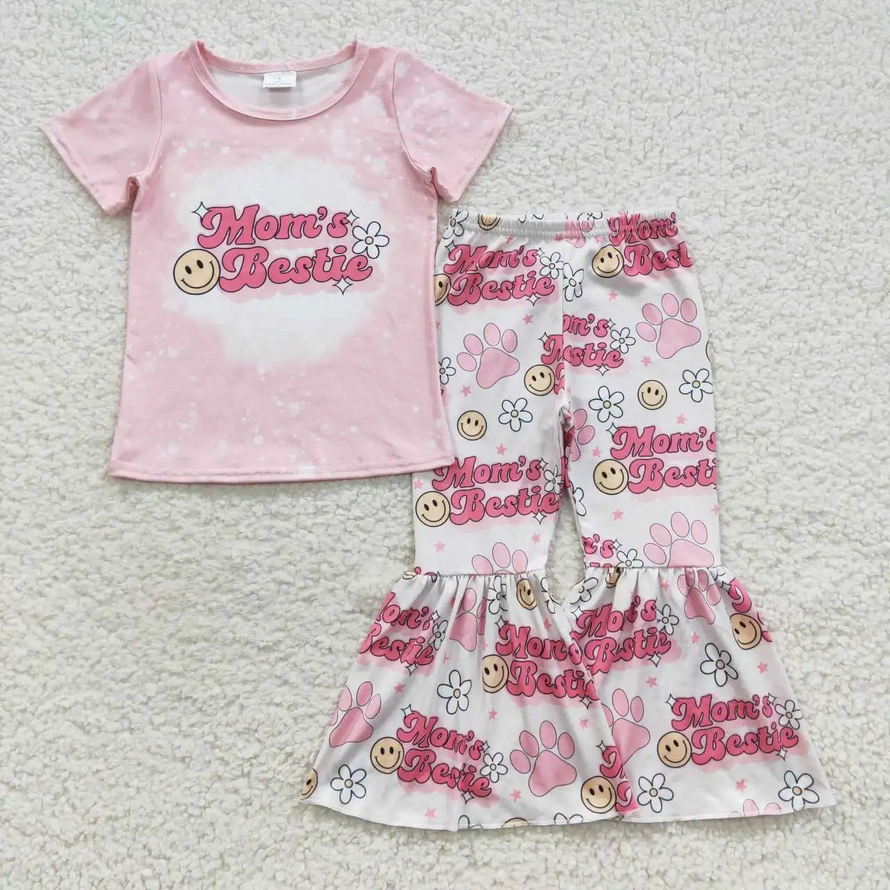

New baby girl suit wholesale mom's bestie flower pink short-sleeved trousers suit