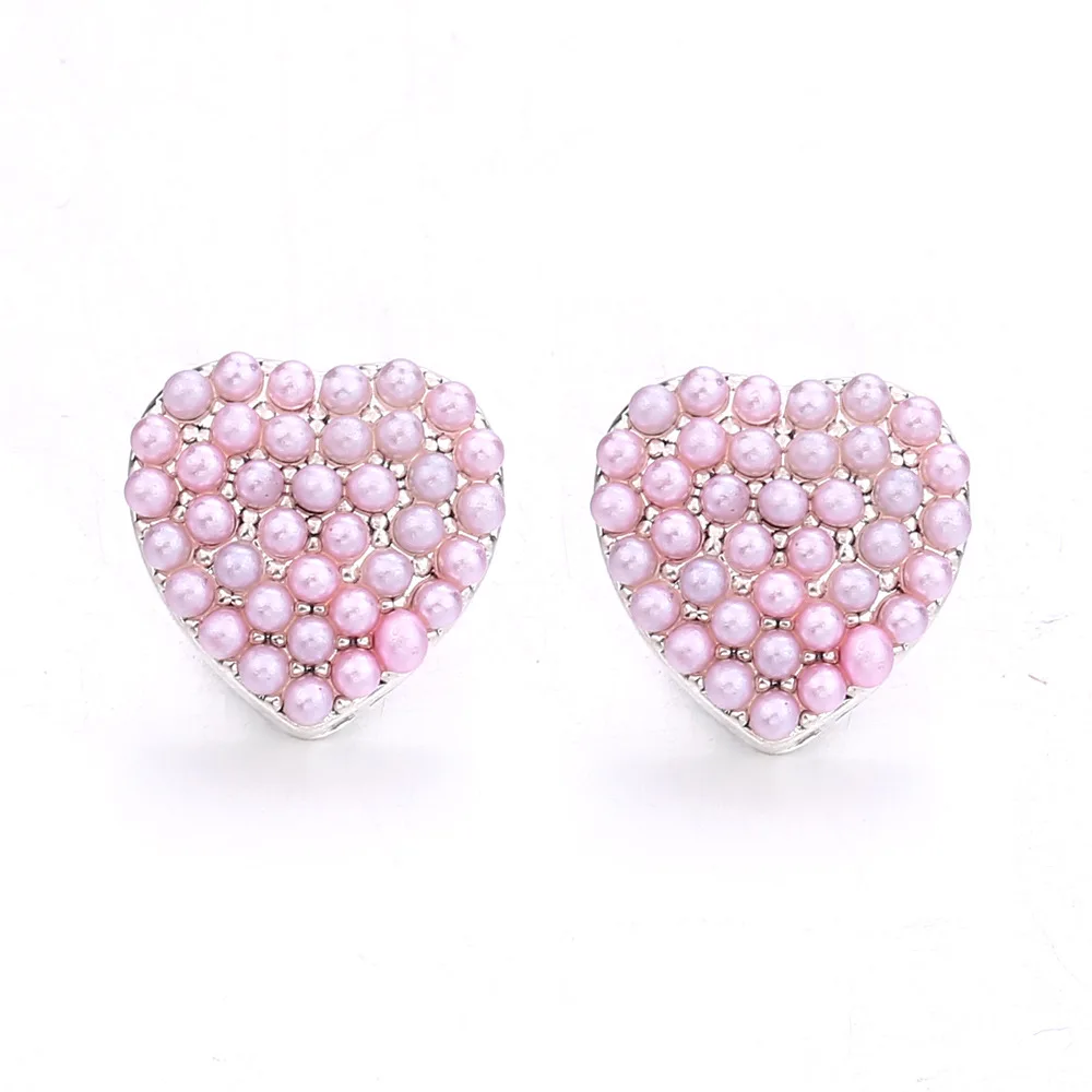 20pcs Snap Button Jewelry DIY Imitation Pearl Heart 12mm Metal Snaps Buttons Charms for 12mm Snap Bracelet
