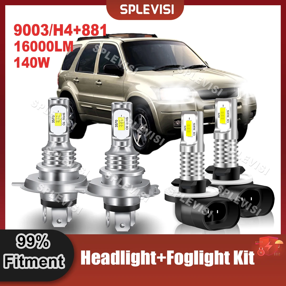 Plug And Play All-In-One 9003/H4 Led Headlight 881 Foglight Combo Kit Per Ford Escape 2001 2002 2003 2004 Car Light