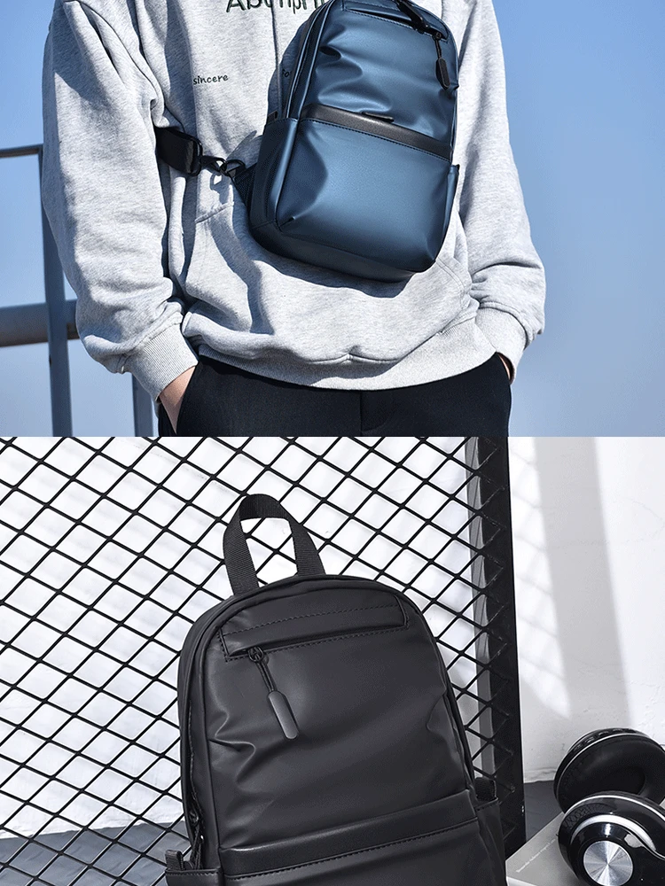 Neue trendige lässige Leder-Membran-Brusttasche für Herren, spritzwassergeschützte multifunktionale Umhängetasche – Detail 4