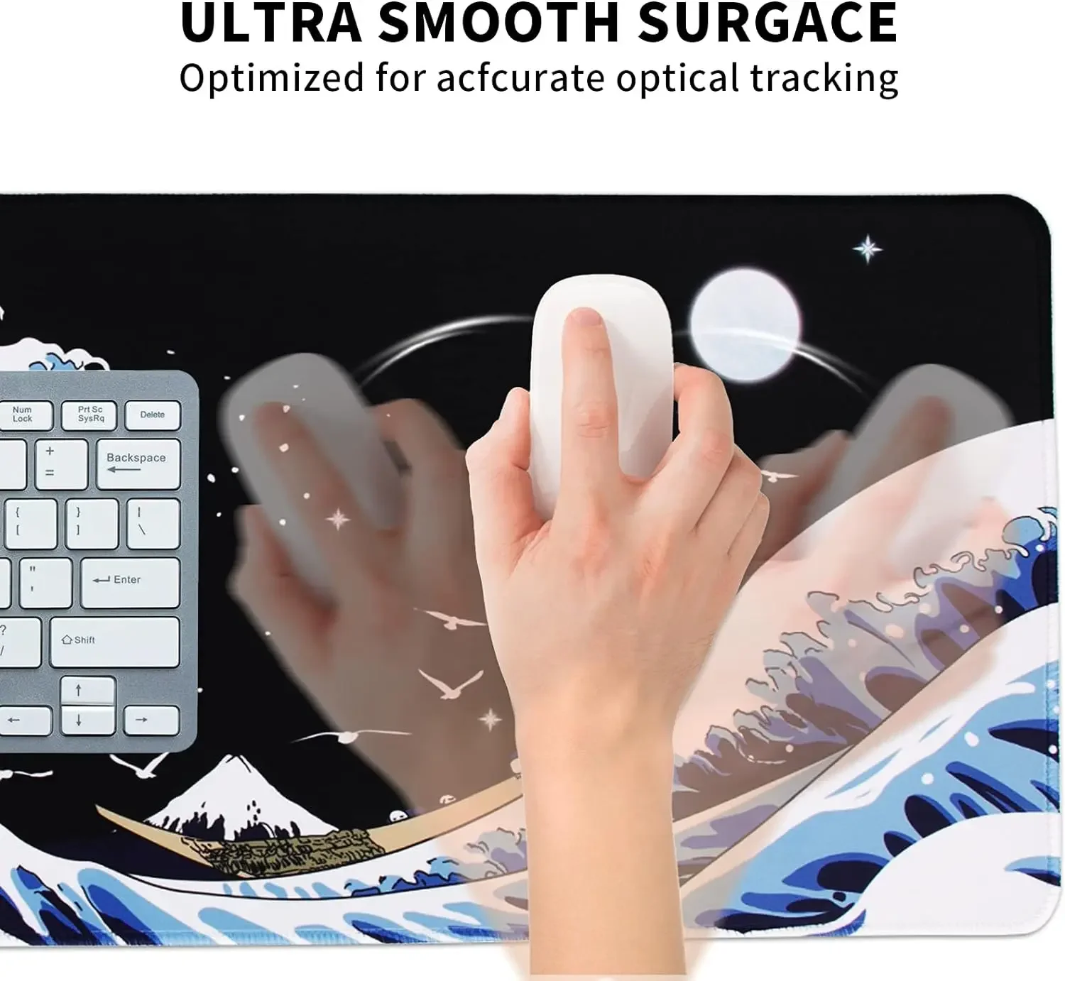 Gaming Mouse Pad Sea Wave Big Mice Pad PC Keyboard Non-Slip Super Large Computer Rubber Table Mat Kanagawa Surfing Black