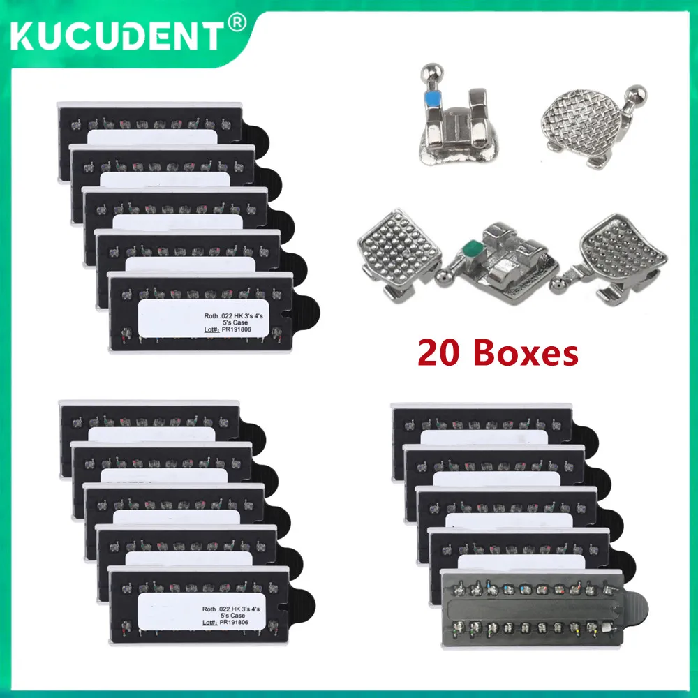 20 กล่องทันตกรรมวงเล็บจัดฟันรั้งสําหรับฟันโลหะ MINI MIM Monoblock ฐานตาข่าย Roth/MBT 022/018 ตะขอ 345 ทันตกรรมเครื่องมือ 1