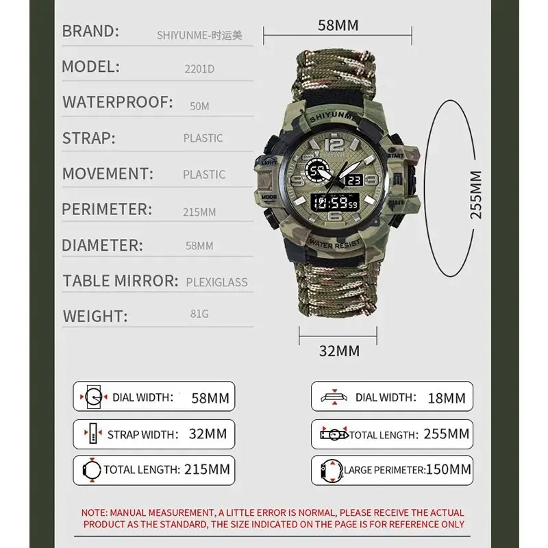 SHIYUNME G Style Men Sports Watches Outdoor Camping Compass Thermometer Waterproof LED Digital Watch Man Military Wrist Watch 4