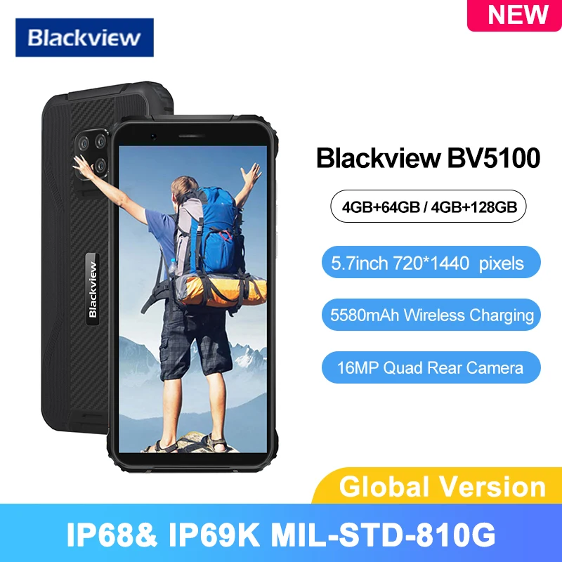 

Blackview BV5100 NFC 5.7 Inch Smartphone Android 10 MTK6762 Octa Core 5580mAh IP68 Waterproof 16MP 5580mAh Cellphones