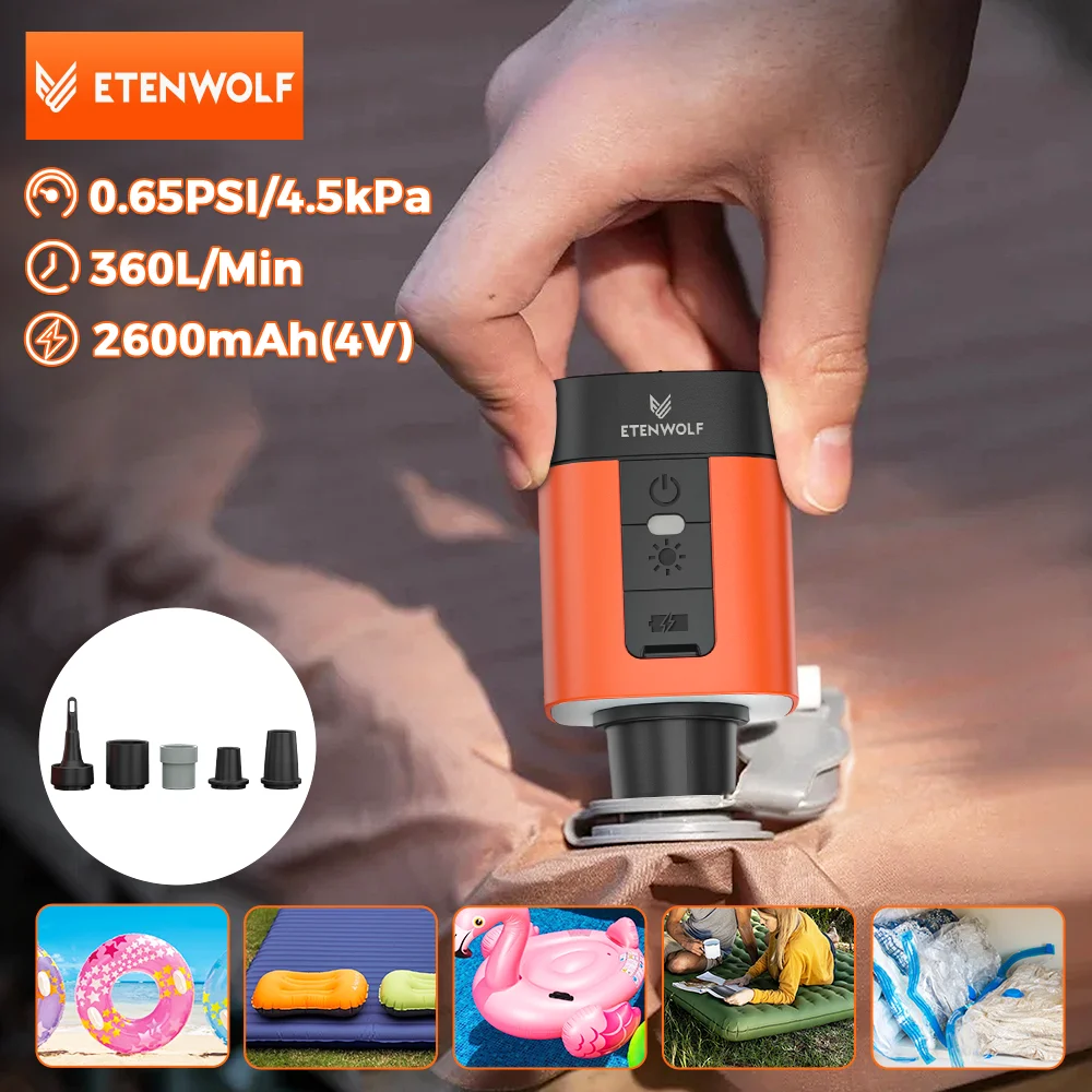 Pompe électrique ETENWOLF Air 3 portable 2600mAh pour matelas camping et équipements de pêche