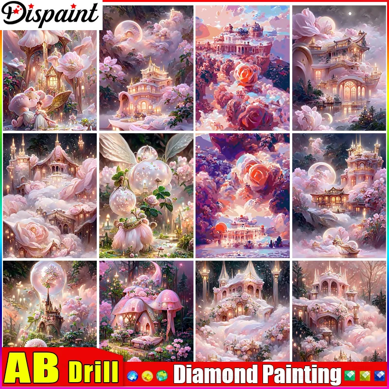 

Алмазная вышивка Dispaint AB 5D «сделай сам», полное отображение «Цветочный замок», пейзаж, картина из страз, квадратная/круглая Искусство декора планшетов