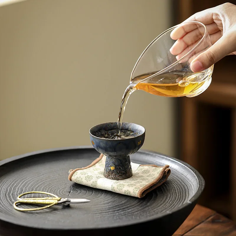 Empty Zhai Old Rock Clay Goblet Silver Gilded High Foot Master Cup Bronze Glaze Ceramic Teaware Tea Cup Single Tea Bowl