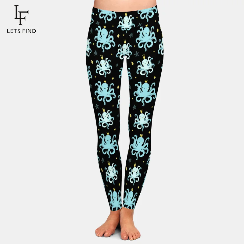 

2019 Hot Sale Fashion Octopus Print High Waist Women Black Leggings High Quality Milk Silk Sexy Leggings Women Pant