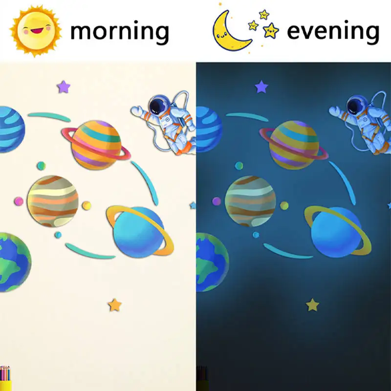 Luminous Astronaut Wall Stickers Kids Room Decor Glow In The Dark Planet Cartoon Cat Decals Fluorescent Rainbow for Home Switch luminous wall stickers fluorescent stickers