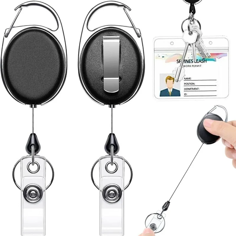 Badge Reel Holders Retractable Metal Heavy Duty With Carabiner Belt Clip And Key Ring For ID Card Name Holder And Keychain