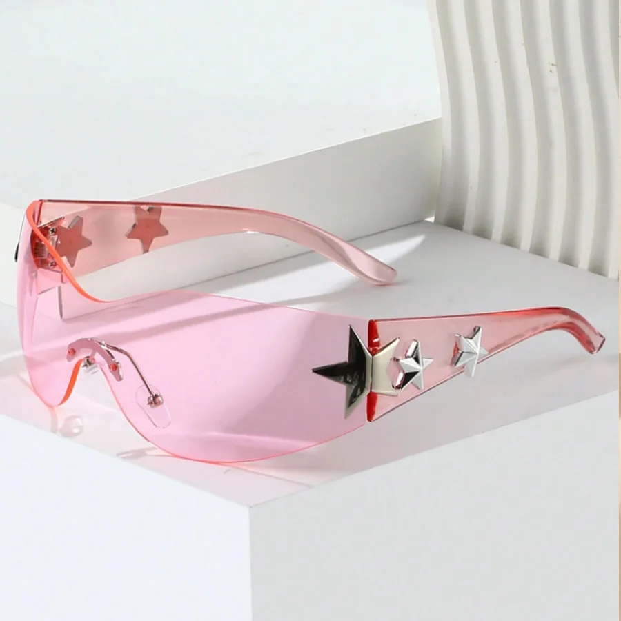 Large Frame Star Wrap Around Fashion Sunglasses - Y2K Style Summer Party Eyewear