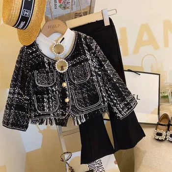 Set di abbigliamento per bambini cappotto intrecciato + pantaloni a zampa di elefante 2 pezzi vestiti per bambina Set di vestiti per bambina vestiti Boutique per bambini
