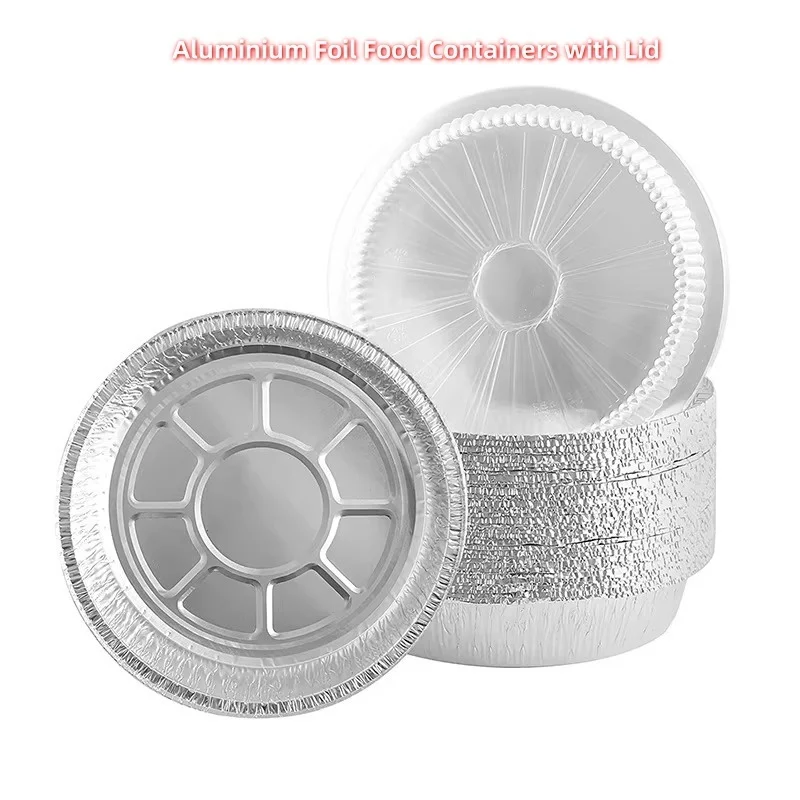 Aluminum Pans 7 8 9 10 Inch Round Pizza Pan Baking Tray Aluminium Foil Food Containers With Lid 50Pc