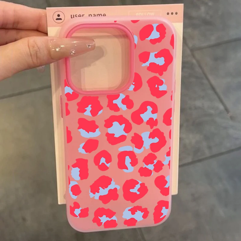 Candy Color Pink Leopard Print Phone Case with 2-in-1 Cover Design