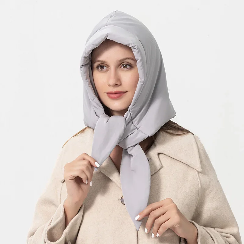 

Winter Quilted Cap Women'S Puffy Down Cotton Triangle Shawl Hood Light Warm Windproof Ear Protection Cold Hat Bonnet Hijab