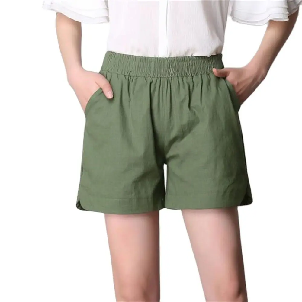 

Hot Sale 4xl New Summer Women Cotton Linen Shorts Elastic High Waist Wide Leg Shorts Loose Straight Flax Breathable Short Skirt