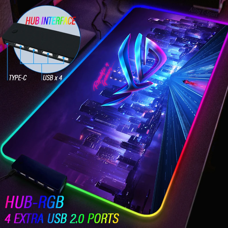 Extensão República dos Jogadores Tapete Rígido Tapete de Mesa Rog Tapete Antiderrapante Rgb Luminoso Usb tipo c Hub Tapete Personalizado - Imagem 5