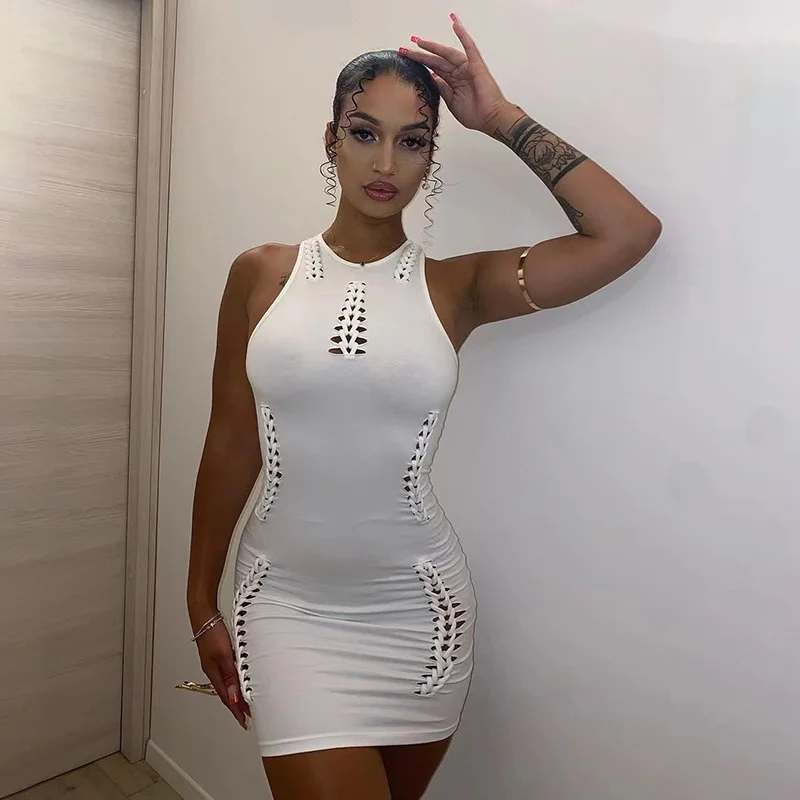 Women Cupless Mini Dress Out Bodycon Party Hollow Club Dresses Cocktail  Lingerie 