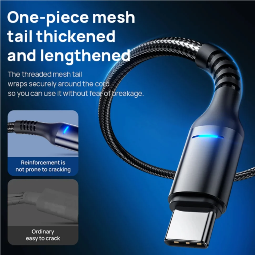 화웨이 USB-C 100W 6A 고속 충전 케이블, 스마트 자동 전원 차단 LED 디스플레이, 나일론 꼬임 방지 코드, USB to Type C