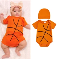FOCUSNORM 0-12M Newborn Baby Boys Summer Romper Outfits Basketball Print Short Sleeve Round Neck Jumpsuits with Hat 2 Pcs Set 1