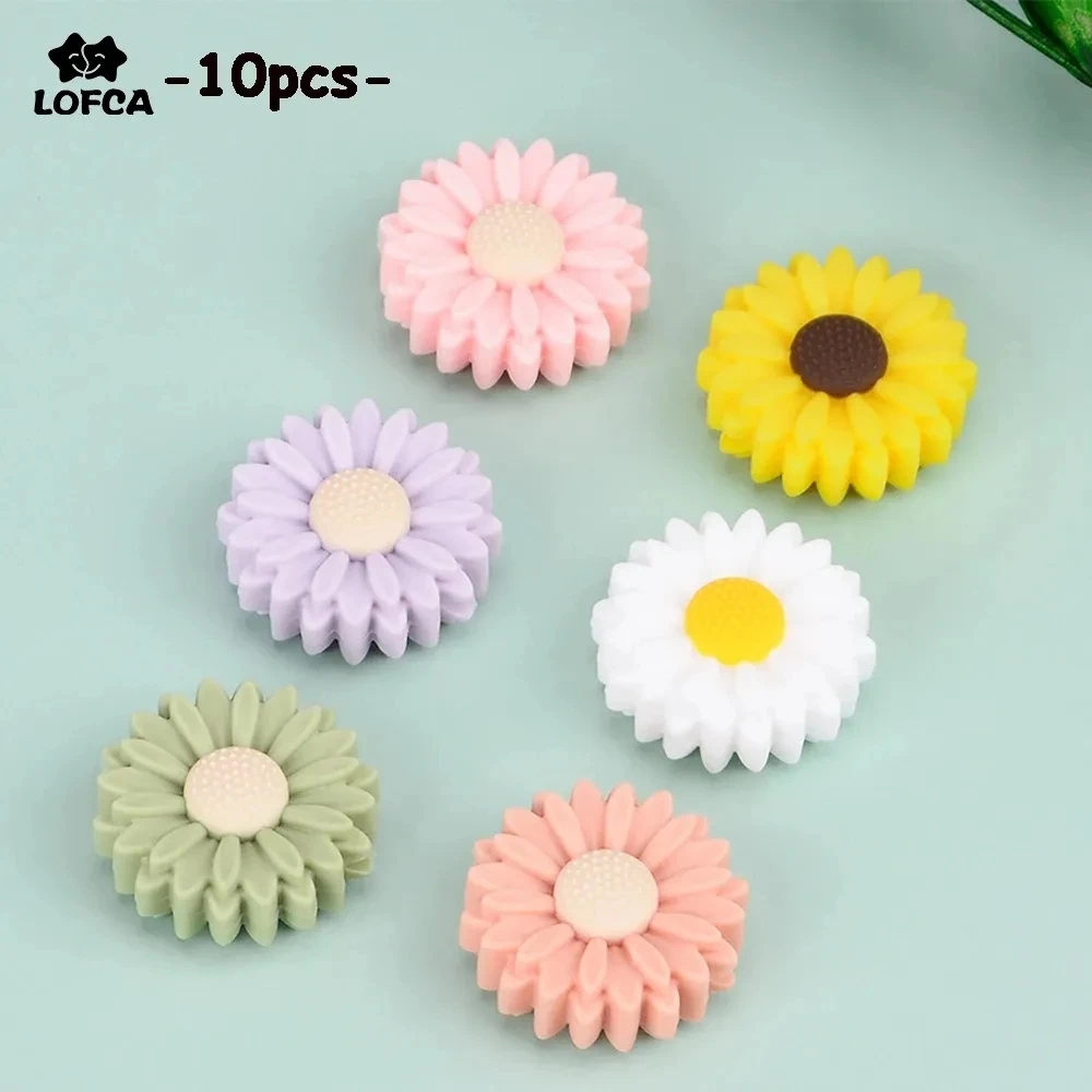 Silicone Teething Beads LOFCA 10pcs Sunflower Silicone Beads Daisy Flower Teether Baby Teething Toys Cartoon BPA Free Chew For Baby Necklace Accessories teething toys baby teething toys silicone teething toys silicone beads silicone teething beads silicone teether sensory chew necklaces