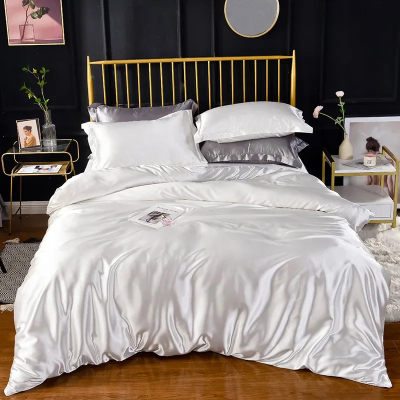 

Luxury Cover Sets Rayon Satin Duvet Cover Set Queen King Size Solid Color Quilt Covers Smooth Pillowcases High End Comforter