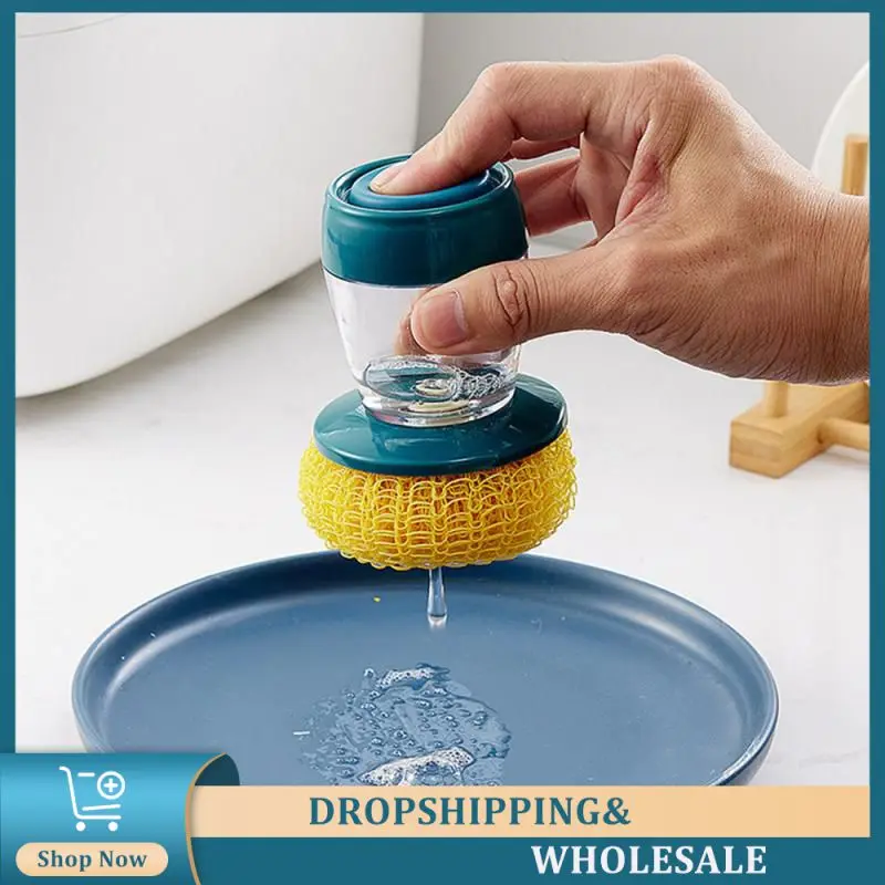 

Kitchen Cleaning Brush 2 In 1 Handle Cleaing Brush With Removable Brush Sponge Dispenser Dishwashing Brush Kitchen Tools