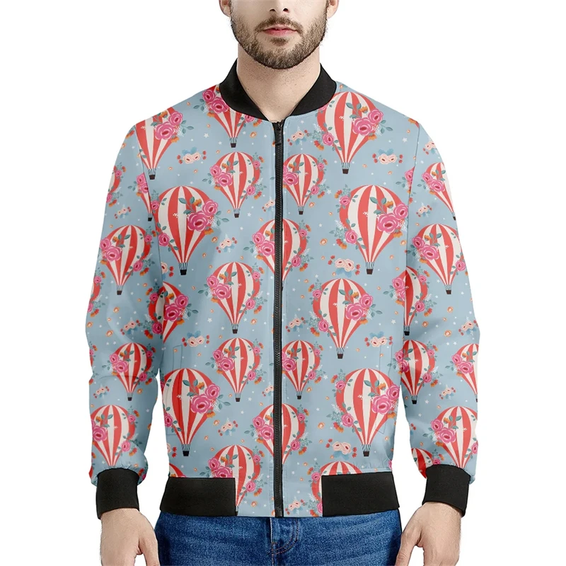 thumbnail image 1 of Nueva chaqueta con estampado 3D de globo de aire de dibujos animados para hombre, primavera otoño 2024, abrigo con cremallera de manga larga, chaqueta de vuelo callejero 6XL, 1 of 5