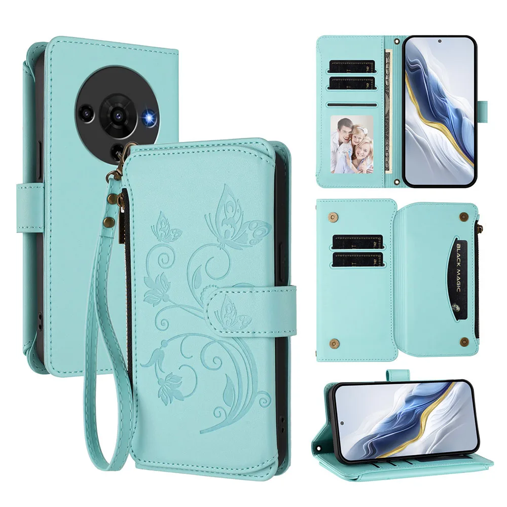 Elegant Zipper Wallet Flip Case with Card Slots and Stand Function