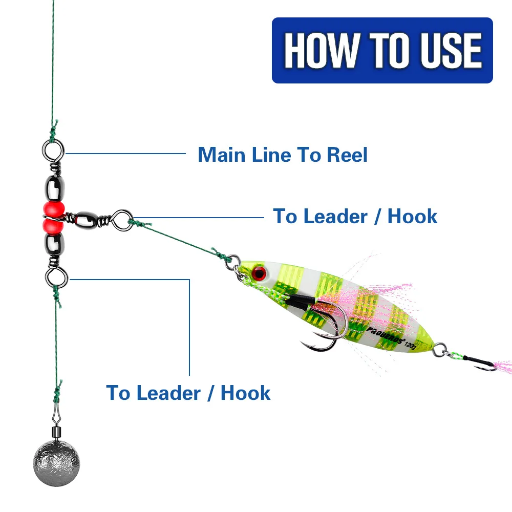 Fishing Connector 50pcs Fishing Connector Three Way Barrel Swivel Snap Ring 360Degree Beaded With Beads For Fishhook Lure Line Fishing Accessories