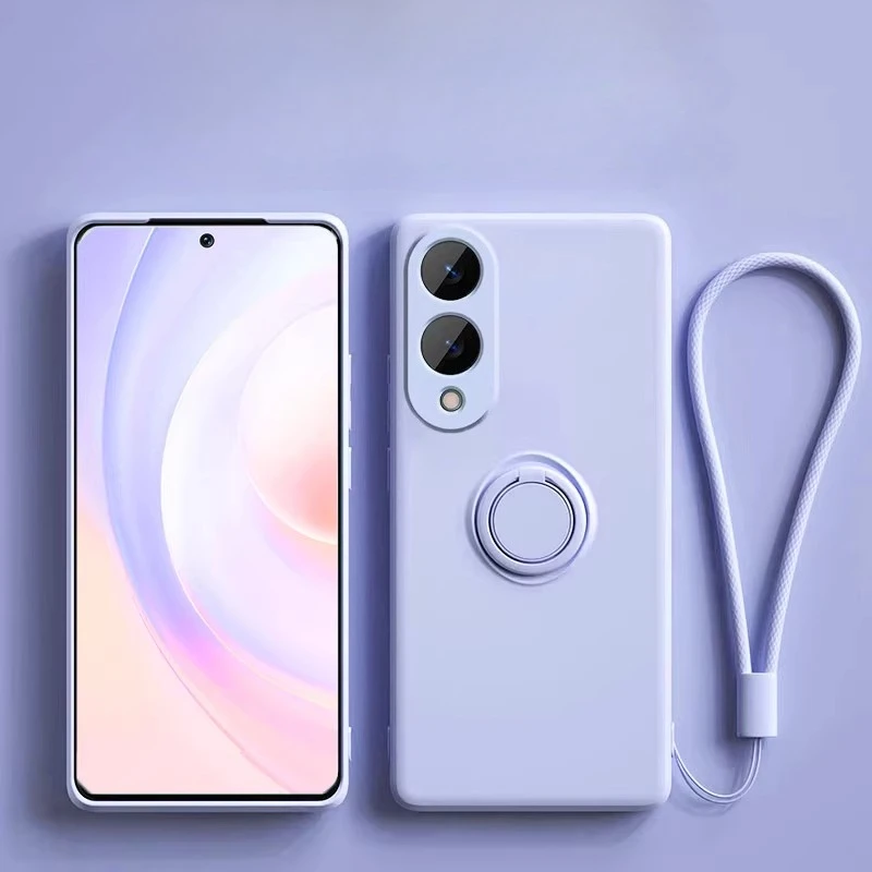 Liquid Silicone Phone Case with Ring Holder and Wrist Strap