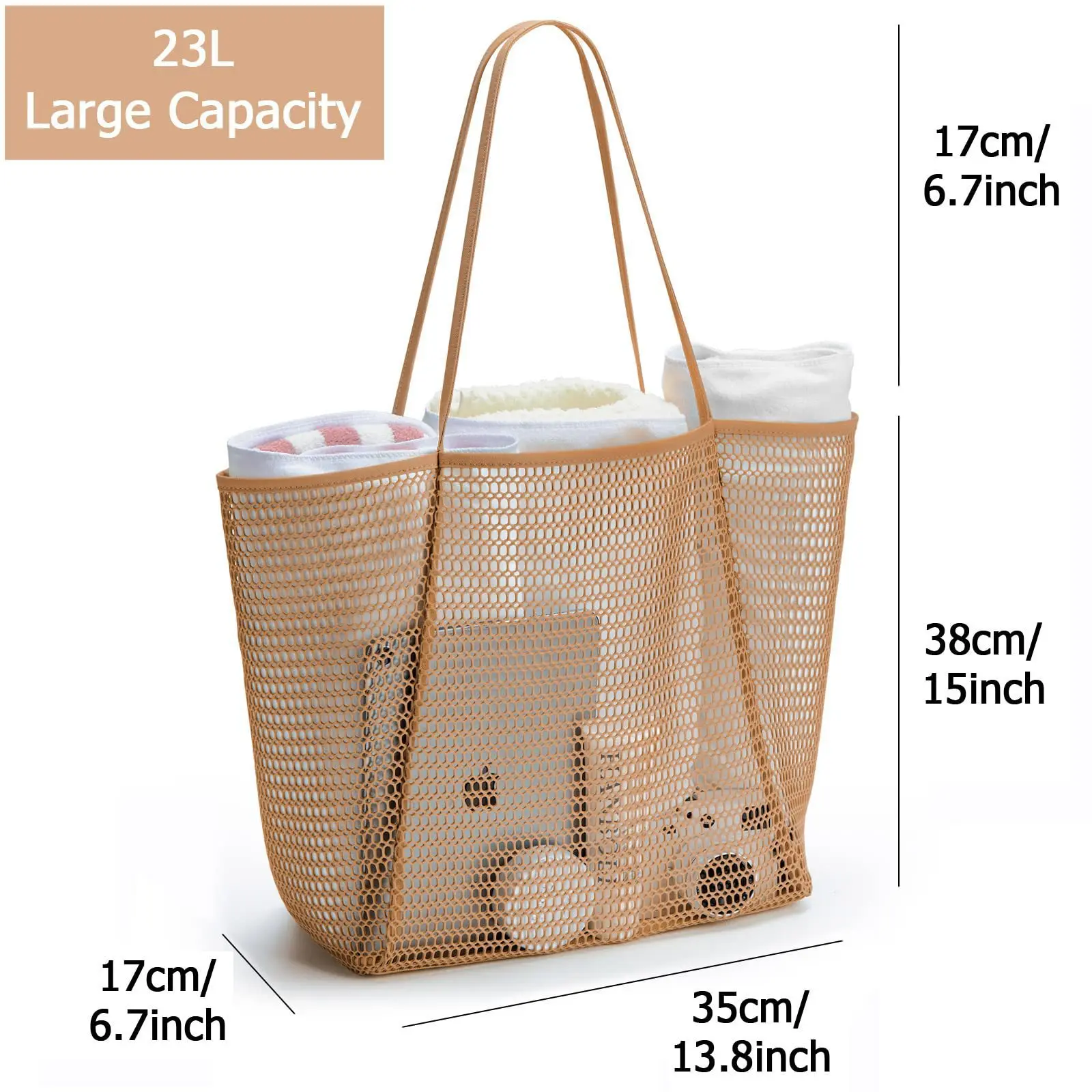 Mesh single shoulder tote bag for women, hand-held for washing, swimming, clothing storage, beach bag 6