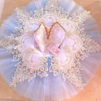 Light Blue Professional Ballet Tutu Lace Appliques Costumes For Adult Girls Dancing Children Ballerina Pleated Tutu Dress