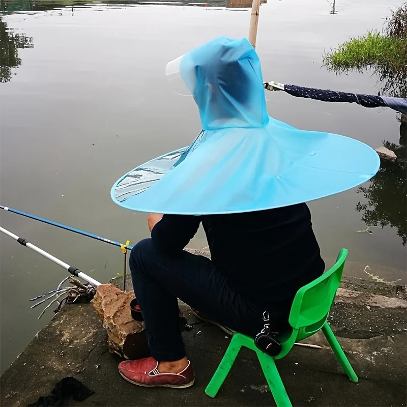 Breathable EVA Head-Mounted Fishing Rain Poncho with Umbrella Hood Lightweight Waterproof Cape for Outdoor Hiking & Daily Use
