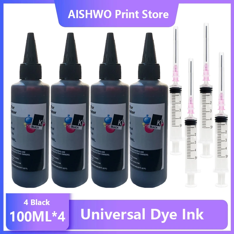 

ASW X4 Black 100ML Refill Dye Ink Kit for Epson for Canon for HP for Brother for Lexmark for Dell Printer for CISS Ink