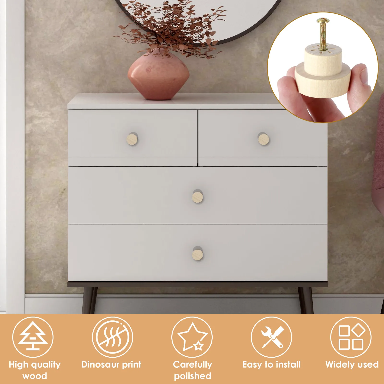 20Pcs Wooden Drawer Knobs Set with Screws Flat Top Wooden Dresser Knobs Unfinished Drawer Pull Handle Round Wood furniture knobs