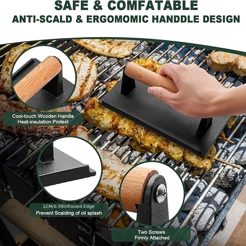 [Cast Iron Meat Press] 1pc/2pcs Cast Iron Meat Press-Non-Stick Uncoated Hamburger Press-Square Round Thickened