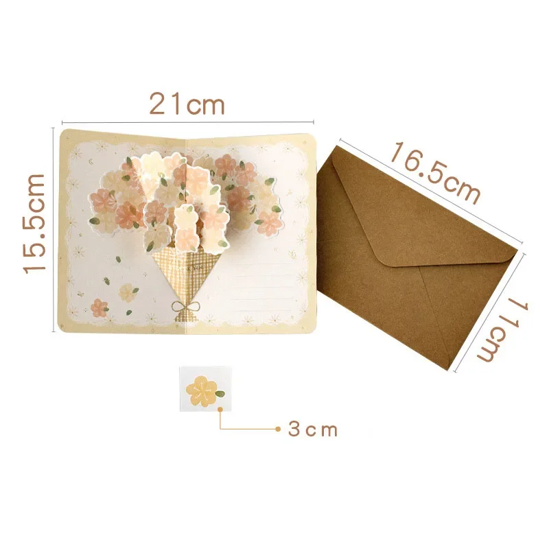 3D pop-up style greeting card with high-end feel bouquet greeting card gift with envelope blessing small gift