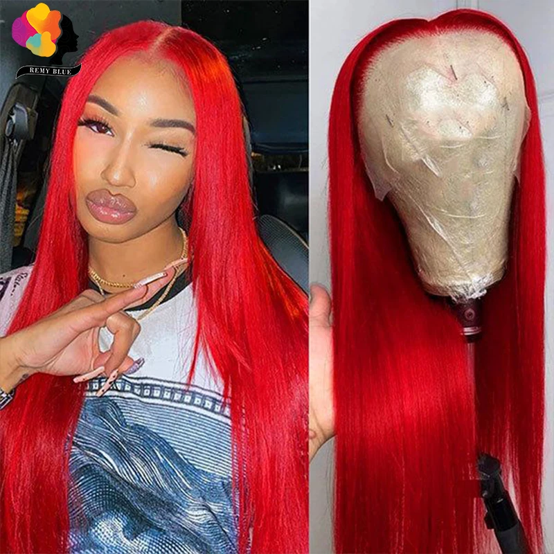 

Red Lace Front Human Hair Wig Glueless PrePlucked Peruvian 99j Burgundy Straight Human Hair Wigs for Women 13X4 Lace Frontal Wig