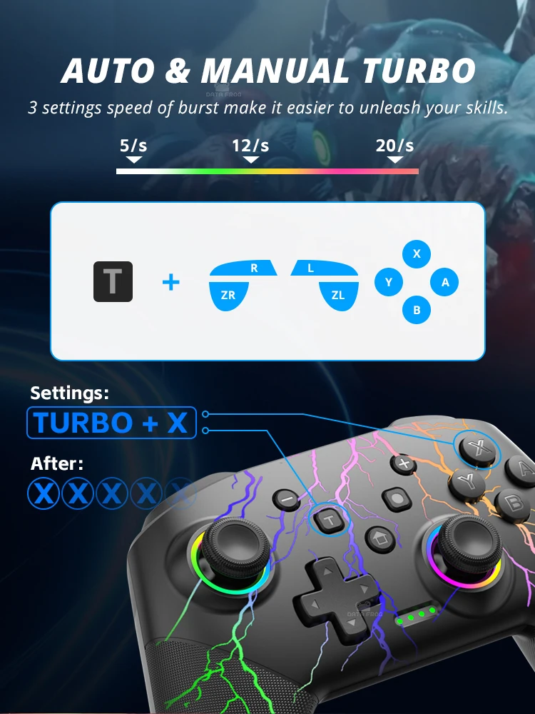 Enhanced Wireless Pro Gamepad with Rechargeable Battery, Programmable Turbo, and RGB Lighting